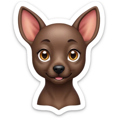 Cinematic Cute Xoloitzcuintle dog Portrait Emoji, Head tilted playfully and inquisitively, featuring smooth, hairless ebony skin with distinctive, artistic wrinkles, round, sparkling dark eyes filled with curiosity, Simplified yet irresistibly adorable features, highly detailed, glowing with a warm, friendly glow, high shine, affectionate and spirited, stylized with a touch of whimsy, bright and endearing, soft glowing outline, capturing the essence of a mischievous yet loving companion, so playful it feels like it could trot out of the screen and into your arms! sticker