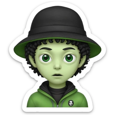 alien with robber mask concerned curly hair and robber outfit hat sticker