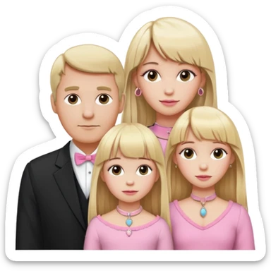 a family of three. daughter, mom and dad. long elegant blonde hair with bangs. almost female blonde boy femboy trap t-girl cute feminine makeup gay lingerie. skinny  body.   pink choker. whore hoop earrings. sticker