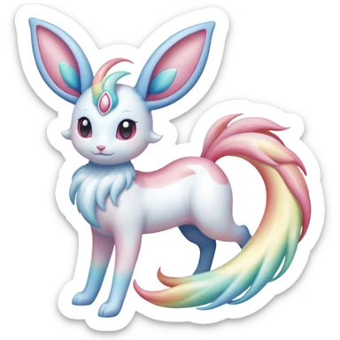 Pearlescent Milky-White Opalescent Rainbow-Tinted Soft-Glowing Celestial Sylveon-Milotic-Cresselia-Fakémon-creature (full body) sticker