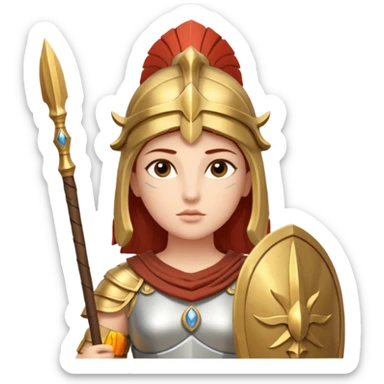 Athena is the Greek goddess of disciplined, strategic warfare, calm, commanding figure leading with intelligence not force. wears light armour carries a spear, symbolising protection precise judgement. warrior of strategy, not aggression, embodying clarity, foresight and decisive action. sticker