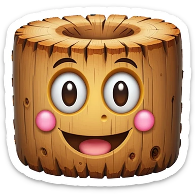 a log emoji. the top of the log is a smiley face with two small dots for eyes and a large U shape for the mouth. sticker
