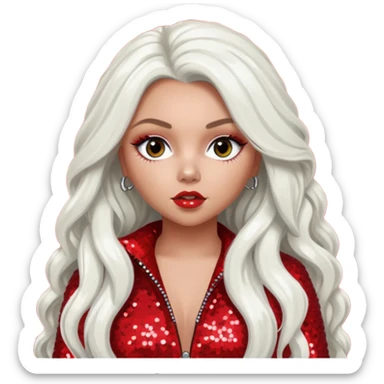 Jesy Nelson from Little Mix with long white hair, red sequin outfit sticker