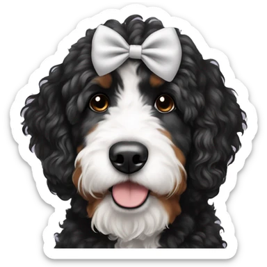 black and white bernedoodle with bow in hair  sticker