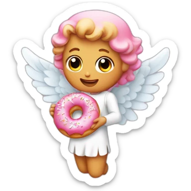 an angel eating a pink frosted donut sticker