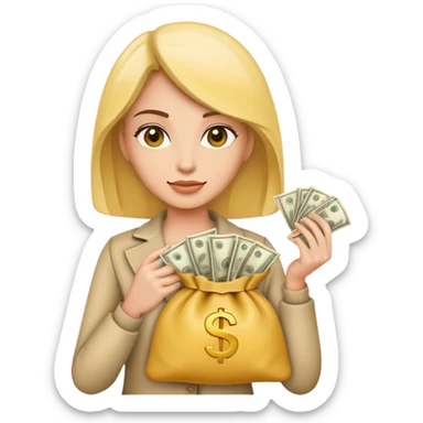 yellow woman holding money bags sticker