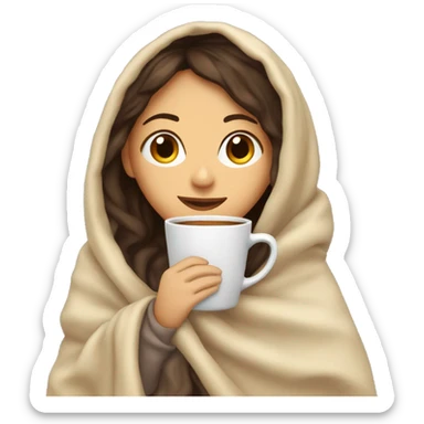 girl brunette inside a blanket sipping coffee eyes closed sticker
