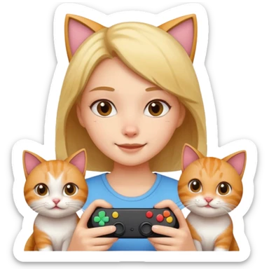 girl cute 2 cats gaming sticker
