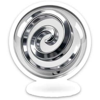 floating translucent orb with a shiny chrome spiral winding inside, chrome style sticker