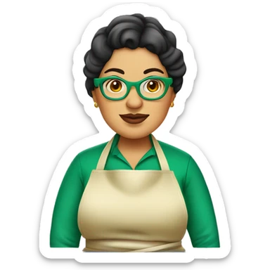mexican chubby lady green apron  with glasses cooking tacos sticker
