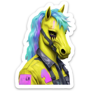 .Zombie_ Vaporwave black holographic oilslick zombie unicorn yellow caution tape graffiti Pegasus sticker