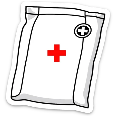 Discreet intimate health packet with red cross symbol and heart icon, sealed medical packet sticker