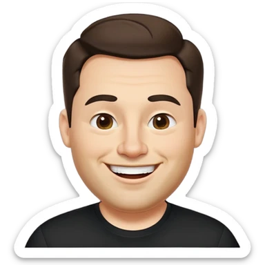 Fuller-figured businessman with light brown complexion, pear-shaped face with wider jawline, very friendly open expression, laughing smile, kind approachable eyes, thick eyebrows, wide nose, short neat beard, short dark hair, wearing a black shirt sticker