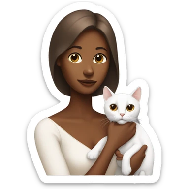 brown skinned lady holding white cat  sticker