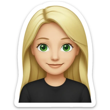 40 yr old long blonde straight hair green eyes black shirt smiling sticker