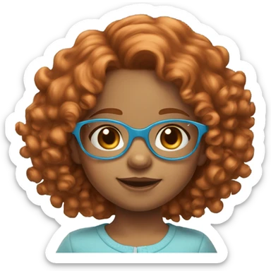 6 year old little girl light skin hazel eyes wearing light blue glasses with medium length curly red hair sticker