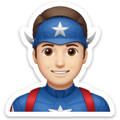 Make a man with brown eyes wearing a Captain America costume who is laughing sticker