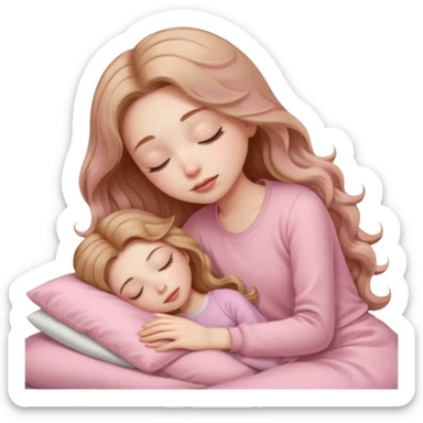 girl with pale skin and long wavy light brown hair in light pink clothes sleeping alone sticker