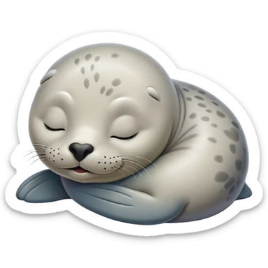 Meme-Worthy Cute Sleeping harbour seal Portrait Emoji, Head resting peacefully with a contented smile, showcasing a smooth, streamlined body and eyes gently closed in serene slumber, Simplified yet adorably endearing features, highly detailed, glowing with a soft, drowsy ocean light, high shine, relaxed and utterly lovable, stylized with an air of playful laziness, soft glowing outline, capturing the essence of a sleeping seal that feels destined to become the next viral icon of adorable rest! sticker