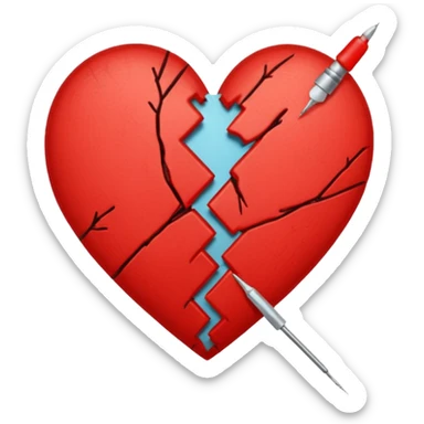 broken heart sticked together (divorce) with a needle sticker