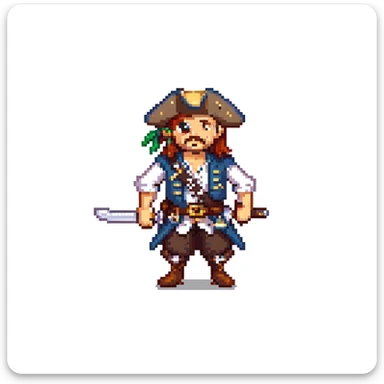 pirate character idle animation, 32-bit style, game sprite, standing with sword sticker