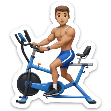 buff guy blue shorts black stationary bike sticker
