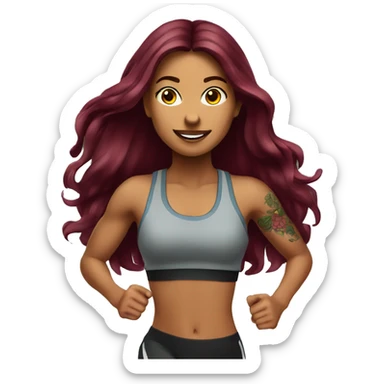 Beautiful tattooed  burgundy long haired woman jogging sticker