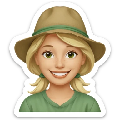 messy green full face clay mask and tourist hat blond woman  smiling and clay mask on full face sticker