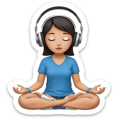 An East Asian woman🧘🏻‍♀️ is sitting cross-legged in a meditation pose, wearing Apple headphones🎧 and listening to music. The song is so beautiful that she has her eyes closed and tears streaming down her face. sticker
