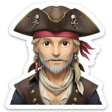 Clash of Clans aesthetic: Beautiful and Majestic Pirate Portrait Emoji, Rendered in serene confidence with a gentle, enigmatic smile and a regal tricorn hat, showcasing a distinguished, weathered build with a timeless bandana and soft, wise eyes in natural skin tone, Simplified yet exquisitely endearing features, highly detailed, glowing with a soft, drowsy maritime light, high shine, calm and heroic, stylized with an air of legendary seafaring elegance, soft glowing outline, capturing the essence of a majestic pirate whose noble spirit inspires epic adventures! sticker