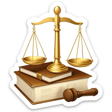 An icon featuring scales of justice, a gavel, and a legal book, symbolizing the study of law. The design includes courthouse pillars in the background, representing authority and legal systems. Transparent background highlights the principles of justice, order, and legal education. sticker