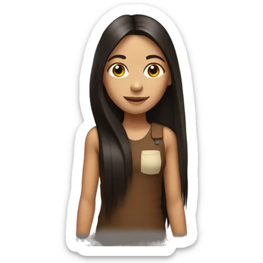 girl with dark brown long straight hair with monkey on her shoulder  sticker