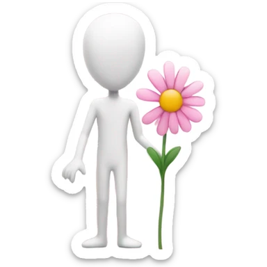 A white stick man holding a pink cute flower sticker