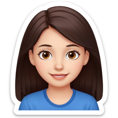 An emoji ios 18 featuring a girl with dark brown long hair, brown big eyes, light pinkish skin, red cheeks,  sticker