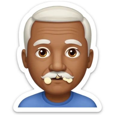 An elderly man emoji with medium-dark skin tone, short neatly trimmed white hair around the sides and back of his head, a bald top, and well-groomed facial hair — a small white mustache paired with a short rounded white goatee that frames his mouth. sticker