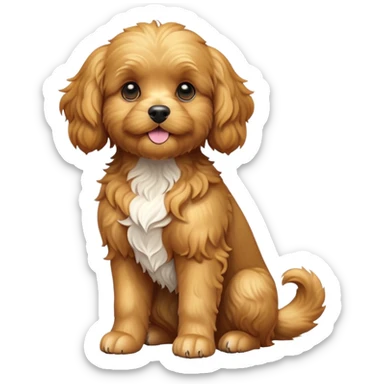 cinematic-[cavoodle dog]-realistic-full-body-sitting-emoji,-tail-resting-loosely-beside-its-paws,-head-tilted-dramatically,-wavy-[golden]-fur,-simplified-yet-realistic-focused-features,-highly-detailed,-glowing-with-an-almost-sarcastic-glow sticker