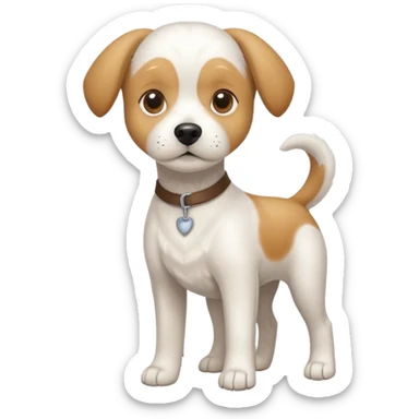 a full body white beagle x maltese x chi dog the size of a kelpie with light brown ears and a light brown patch on one eye sticker