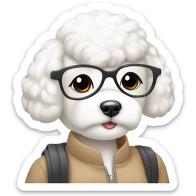 A cute korean style bichon frise with a dark-haired in a bun Asian woman at the airport  sticker