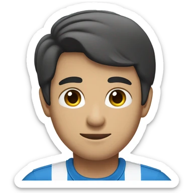 The person in the image is a young man with short, dark hair. He is wearing a blue polo shirt with white and blue stripes on the collar and sleeves. He has his arms crossed and is wearing a black watch on his left wrist. The background is plain white. sticker