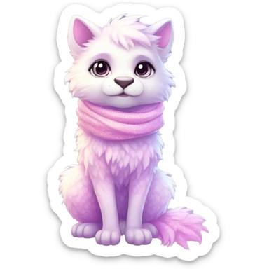 Edgy Kawaii cute gorgeous colorful sparkly bright light pastel lilac-pink-white-gradient fantasy ethereal fluffy fursona animal creature with a cute scarf full body sticker