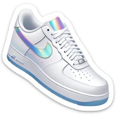 White Nike Air Force 1 with an iridescent swoosh white sole sticker