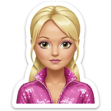 Emma Bunton from Spice Girls with long blonde two high ponytail hair, pink sequin outfit sticker