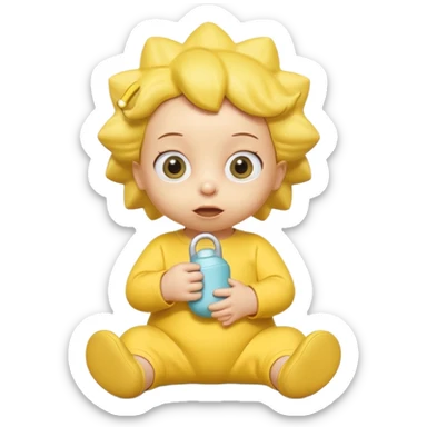 A 3D cartoon baby character entirely yellow, styled like Maggie Simpson, with pacifier, yellow onesie, big eyes, smooth shading, Memoji-style rendering, consistent with other yellow Simpsons characters. sticker