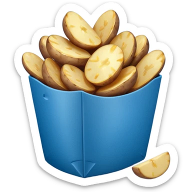 fried potatoes in a blue carton sticker