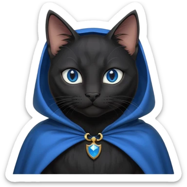 An Anthromorphic all black cat with blue eyes wearing an all black cape sticker