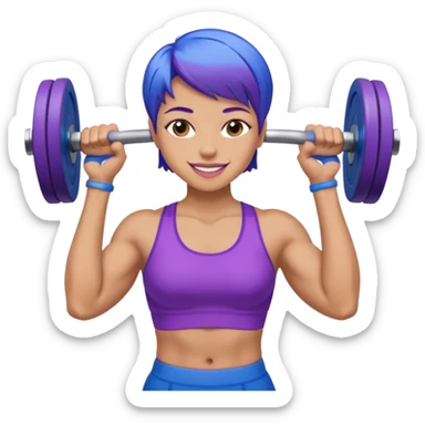 weight lift woman short blue purple har muscles sticker