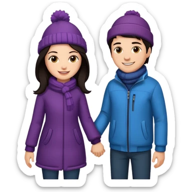 date night christmas couples, dark hair, holding hands, looking at each other, wearing a winter outfits sticker