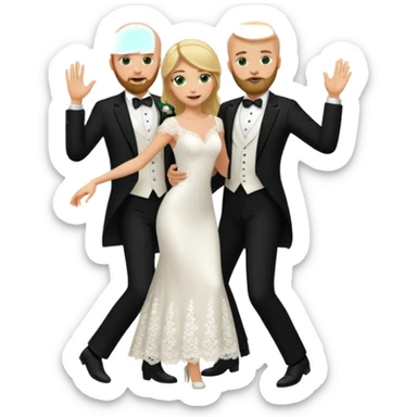 blonde haired green eyed bride and bald beared groom dancing sticker