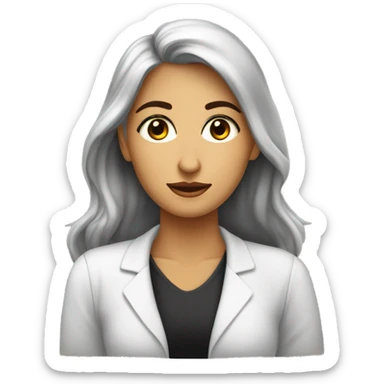 Crea un avatar de medio cuerpo de una psicóloga morena  con grandes ojos cafés, rostro delgado, cabello largo negro sticker