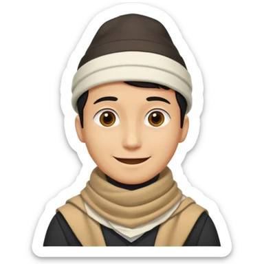 A guy with a triangle body with no arms and legs then his head is a perfect circle and his head is also black then give him a hat that doesn’t go behind his head, and last but not least give him a white scarf, NO BLACK THE COLOR FOR HIS HEAD sticker